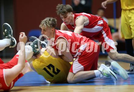 Basketball 2. Liga 2022/2023. Grunddurchgang 12. Runde. Woerthersee Piraten gegen  Upper Austrian Ballers. Jan-Arne Apschner   (Piraten),  Valentin Pils (Upper Austrian Ballers). Klagenfurt, am 7.1.2023.
Foto: Kuess
www.qspictures.net
---
pressefotos, pressefotografie, kuess, qs, qspictures, sport, bild, bilder, bilddatenbank