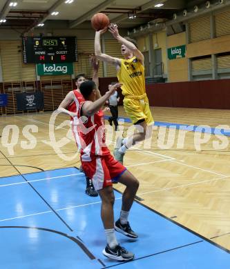 Basketball 2. Liga 2022/2023. Grunddurchgang 12. Runde. Woerthersee Piraten gegen  Upper Austrian Ballers.   Felix Leindecker (Piraten),  Samuel Gatterbauer (Upper Austrian Ballers). Klagenfurt, am 7.1.2023.
Foto: Kuess
www.qspictures.net
---
pressefotos, pressefotografie, kuess, qs, qspictures, sport, bild, bilder, bilddatenbank