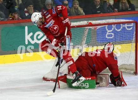 EBEL. Eishockey Bundesliga. EC KAC gegen  HC TIWAG Innsbruck.  Paul Postma, Sebastian Dahm  (KAC). Klagenfurt, am 13.1.2023.
Foto: Kuess
www.qspictures.net
---
pressefotos, pressefotografie, kuess, qs, qspictures, sport, bild, bilder, bilddatenbank