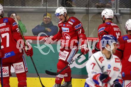 EBEL. Eishockey Bundesliga. EC KAC gegen  HC TIWAG Innsbruck.  Torjubel Fabian Hochegger  (KAC). Klagenfurt, am 13.1.2023.
Foto: Kuess
www.qspictures.net
---
pressefotos, pressefotografie, kuess, qs, qspictures, sport, bild, bilder, bilddatenbank