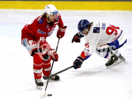 EBEL. Eishockey Bundesliga. EC KAC gegen  HC TIWAG Innsbruck.  David Maier (KAC), Martin Ulmer (Innsbruck). Klagenfurt, am 13.1.2023.
Foto: Kuess
www.qspictures.net
---
pressefotos, pressefotografie, kuess, qs, qspictures, sport, bild, bilder, bilddatenbank