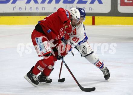 EBEL. Eishockey Bundesliga. EC KAC gegen  HC TIWAG Innsbruck.  Rok Ticar,  (KAC),    Corey MacKin  (Innsbruck). Klagenfurt, am 13.1.2023.
Foto: Kuess
www.qspictures.net
---
pressefotos, pressefotografie, kuess, qs, qspictures, sport, bild, bilder, bilddatenbank