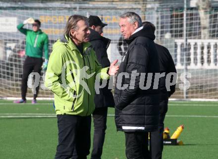 Fussball Testspiel. SK Austria KLagenfurt gegen Voelkermarkt.  Trainer Franz Polanz (Voelkermarkt), Trainer Peter Pacult . Klagenfurt, am 14.1.2023.
Foto: Kuess


---
pressefotos, pressefotografie, kuess, qs, qspictures, sport, bild, bilder, bilddatenbank