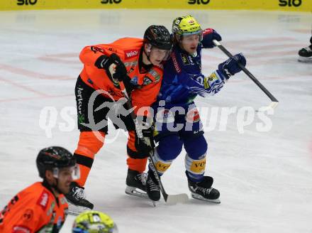 EBEL. Eishockey Bundesliga. EC VSV gegen Graz99ers.  Benjamin Lanzinger,   (VSV),   Michael Kernberger  (Graz). Villach, am 20.1.2023
Foto: Kuess
www.qspictures.net
---
pressefotos, pressefotografie, kuess, qs, qspictures, sport, bild, bilder, bilddatenbank