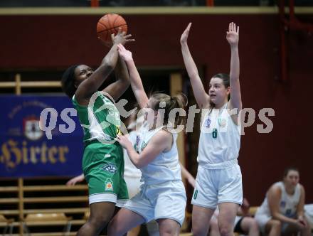 Basketball Damen Superliga. Grunddurchgang 11. Runde. KOS Celovec Damen gegen UBI Graz.  Monika Ristic (KOS),  Janet Oriakhi (Graz). Klagenfurt, 21.1.2023.
Foto: Kuess
---
pressefotos, pressefotografie, kuess, qs, qspictures, sport, bild, bilder, bilddatenbank