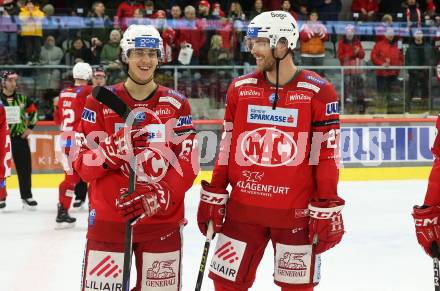 EBEL. Eishockey Bundesliga. EC KAC gegen  spusu Vienna Capitals.   Luka Gomboc, Thomas Hundertpfund  (KAC).  Klagenfurt, am 27.1.2023.
Foto: Kuess
www.qspictures.net
---
pressefotos, pressefotografie, kuess, qs, qspictures, sport, bild, bilder, bilddatenbank