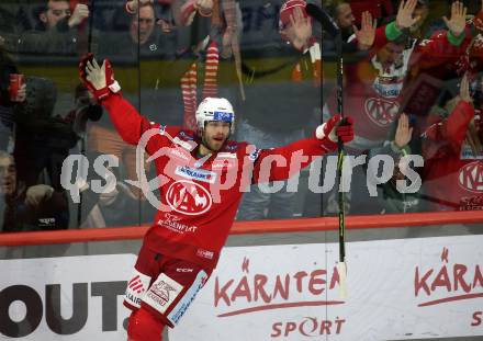 EBEL. Eishockey Bundesliga. EC KAC gegen  spusu Vienna Capitals.   Torjubel Thomas Hundertpfund  (KAC).  Klagenfurt, am 27.1.2023.
Foto: Kuess
www.qspictures.net
---
pressefotos, pressefotografie, kuess, qs, qspictures, sport, bild, bilder, bilddatenbank