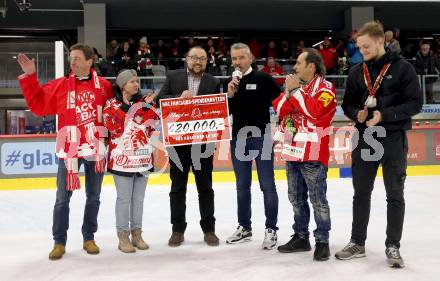 EBEL. Eishockey Bundesliga. EC KAC gegen  spusu Vienna Capitals.   ScheckÃ¼bergabe. KAC Fanclub Spendenaktion fuer Kaerntner in Not.  Klagenfurt, am 27.1.2023.
Foto: Kuess
www.qspictures.net
---
pressefotos, pressefotografie, kuess, qs, qspictures, sport, bild, bilder, bilddatenbank