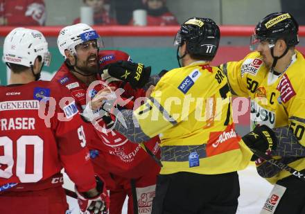 EBEL. Eishockey Bundesliga. EC KAC gegen  spusu Vienna Capitals.    Lucas Lessio, (KAC),     Matt Bradley  (Vienna Capitals). Klagenfurt, am 27.1.2023.
Foto: Kuess
www.qspictures.net
---
pressefotos, pressefotografie, kuess, qs, qspictures, sport, bild, bilder, bilddatenbank