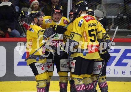 EBEL. Eishockey Bundesliga. EC KAC gegen  spusu Vienna Capitals.  Torjubel Yannic Pilloni, Sascha Bauer, Rafael Rotter, Mario Fischer  (Vienna Capitals). Klagenfurt, am 27.1.2023.
Foto: Kuess
www.qspictures.net
---
pressefotos, pressefotografie, kuess, qs, qspictures, sport, bild, bilder, bilddatenbank