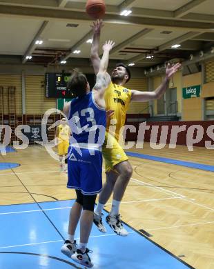 Basketball 2. Liga 2022/2023. Grunddurchgang 14. Runde. Woerthersee Piraten gegen Kufstein Towers.  Marin Sliskovic  (Piraten),  Fabio Thaler (Kufstein Towers). Klagenfurt, am 28.1.2023.
Foto: Kuess
www.qspictures.net
---
pressefotos, pressefotografie, kuess, qs, qspictures, sport, bild, bilder, bilddatenbank