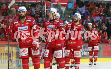 EBEL. Eishockey Bundesliga. EC KAC gegen Asiago Hockey.    Lucas Lessio, Mike Zalewski, Steven Strong (KAC).  Klagenfurt, am 5.2.2023.
Foto: Kuess
www.qspictures.net
---
pressefotos, pressefotografie, kuess, qs, qspictures, sport, bild, bilder, bilddatenbank