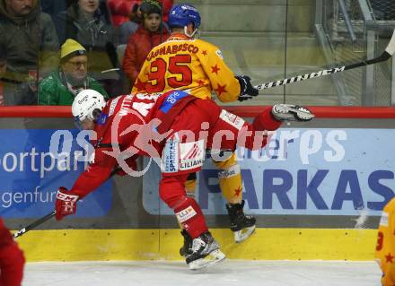 EBEL. Eishockey Bundesliga. EC KAC gegen Asiago Hockey.   Samuel Witting,  (KAC),     Jose Antonio Magnabosco Aguirre (Asiago). Klagenfurt, am 5.2.2023.
Foto: Kuess
www.qspictures.net
---
pressefotos, pressefotografie, kuess, qs, qspictures, sport, bild, bilder, bilddatenbank