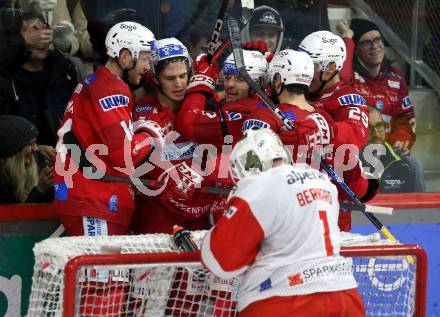 EBEL. Eishockey Bundesliga. EC KAC gegen HCB Suedtirol Alperia.  Torjubel Fabian Hochegger, Paul Postma, Steven Strong, Nikolaus Kraus, Mike Zalewski   (KAC). Klagenfurt, am 17.2.2023.
Foto: Kuess
www.qspictures.net
---
pressefotos, pressefotografie, kuess, qs, qspictures, sport, bild, bilder, bilddatenbank