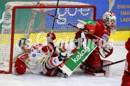 EBEL. Eishockey Bundesliga. EC KAC gegen HCB Suedtirol Alperia.   Sebastian Dahm,  (KAC),    Dustin Gazley (Bozen). Klagenfurt, am 17.2.2023.
Foto: Kuess
www.qspictures.net
---
pressefotos, pressefotografie, kuess, qs, qspictures, sport, bild, bilder, bilddatenbank