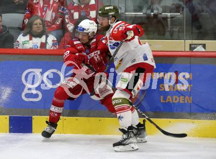 EBEL. Eishockey Bundesliga. EC KAC gegen HCB Suedtirol Alperia   Nikolaus Kraus,   (KAC),    Dylan Diperna (Bozen). Klagenfurt, am 17.2.2023.
Foto: Kuess
www.qspictures.net
---
pressefotos, pressefotografie, kuess, qs, qspictures, sport, bild, bilder, bilddatenbank