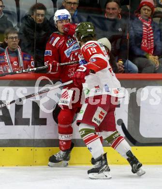 EBEL. Eishockey Bundesliga. EC KAC gegen HCB Suedtirol Alperia.  Fabian Hochegger,   (KAC),  Brad McClure   (Bozen). Klagenfurt, am 17.2.2023.
Foto: Kuess
www.qspictures.net
---
pressefotos, pressefotografie, kuess, qs, qspictures, sport, bild, bilder, bilddatenbank