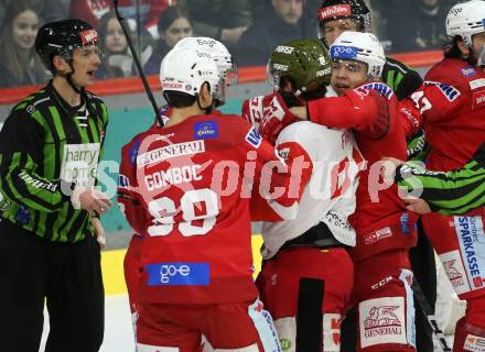 EBEL. Eishockey Bundesliga. EC KAC gegen HCB Suedtirol Alperia.   Luka Gomboc, Kele Steffler,  (KAC),  Daniel Frank   (Bozen). Klagenfurt, am 17.2.2023.
Foto: Kuess
www.qspictures.net
---
pressefotos, pressefotografie, kuess, qs, qspictures, sport, bild, bilder, bilddatenbank