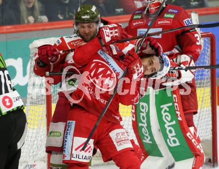 EBEL. Eishockey Bundesliga. EC KAC gegen HCB Suedtirol Alperia.  Marcel Witting,    (KAC),    Luca Frigo (Bozen). Klagenfurt, am 17.2.2023.
Foto: Kuess
www.qspictures.net
---
pressefotos, pressefotografie, kuess, qs, qspictures, sport, bild, bilder, bilddatenbank