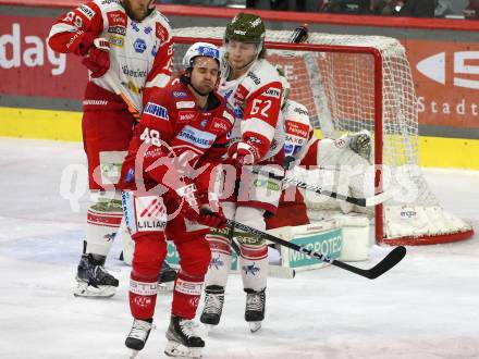 EBEL. Eishockey Bundesliga. EC KAC gegen HCB Suedtirol Alperia.   Samuel Witting,  (KAC),    Mitchell Hults  (Bozen). Klagenfurt, am 17.2.2023.
Foto: Kuess
www.qspictures.net
---
pressefotos, pressefotografie, kuess, qs, qspictures, sport, bild, bilder, bilddatenbank