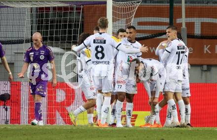 Fussball Bundesliga. SK Austria Klagenfurt gegen RZ Pellets WAC.   Torjubel   (WAC). Klagenfurt, am 18.2.2023.
Foto: Kuess
---
pressefotos, pressefotografie, kuess, qs, qspictures, sport, bild, bilder, bilddatenbank