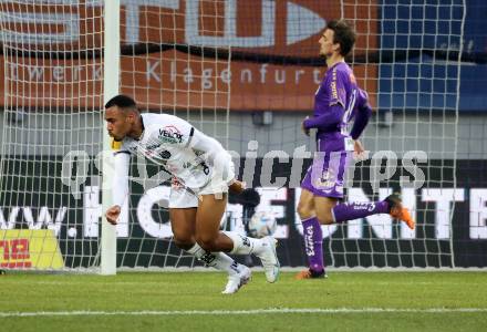 Fussball Bundesliga. SK Austria Klagenfurt gegen RZ Pellets WAC. Torjubel Maurice Maximilian Malone  (WAC). Klagenfurt, am 18.2.2023.
Foto: Kuess
---
pressefotos, pressefotografie, kuess, qs, qspictures, sport, bild, bilder, bilddatenbank