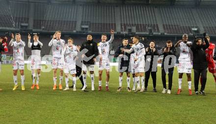 Fussball Bundesliga. SK Austria Klagenfurt gegen RZ Pellets WAC.  Jubel   (WAC). Klagenfurt, am 18.2.2023.
Foto: Kuess
---
pressefotos, pressefotografie, kuess, qs, qspictures, sport, bild, bilder, bilddatenbank