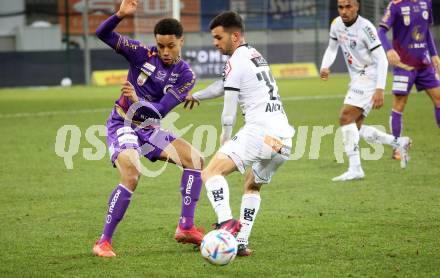 Fussball Bundesliga. SK Austria Klagenfurt gegen RZ Pellets WAC. Michael Blauensteiner,   (Klagenfurt),  Matteo Anzolin  (WAC). Klagenfurt, am 18.2.2023.
Foto: Kuess
---
pressefotos, pressefotografie, kuess, qs, qspictures, sport, bild, bilder, bilddatenbank