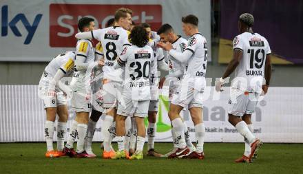 Fussball Bundesliga. SK Austria Klagenfurt gegen RZ Pellets WAC. Torjubel    (WAC). Klagenfurt, am 18.2.2023.
Foto: Kuess
---
pressefotos, pressefotografie, kuess, qs, qspictures, sport, bild, bilder, bilddatenbank