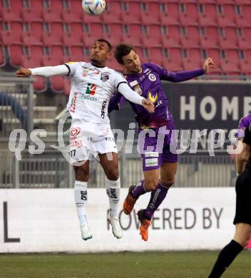 Fussball Bundesliga. SK Austria Klagenfurt gegen RZ Pellets WAC.  Thorsten Mahrer,  (Klagenfurt),   Maurice Maximilian Malone (WAC). Klagenfurt, am 18.2.2023.
Foto: Kuess
---
pressefotos, pressefotografie, kuess, qs, qspictures, sport, bild, bilder, bilddatenbank