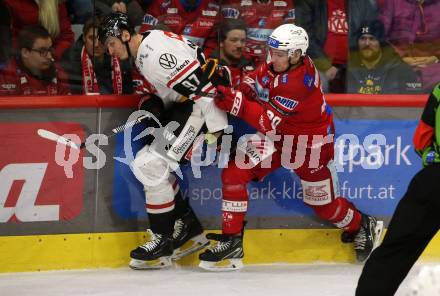 EBEL. Eishockey Bundesliga. EC KAC gegen BEMER Pioneers Vorarlberg.   Nikolaus Kraus,  (KAC),   Luka Maver  (Vorarlberg). Klagenfurt, am 21.2.2023.
Foto: Kuess
www.qspictures.net
---
pressefotos, pressefotografie, kuess, qs, qspictures, sport, bild, bilder, bilddatenbank