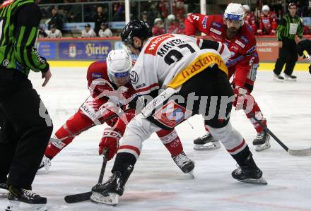 EBEL. Eishockey Bundesliga. EC KAC gegen BEMER Pioneers Vorarlberg.   Thomas Hundertpfund,  (KAC),  Luka Maver   (Vorarlberg). Klagenfurt, am 21.2.2023.
Foto: Kuess
www.qspictures.net
---
pressefotos, pressefotografie, kuess, qs, qspictures, sport, bild, bilder, bilddatenbank