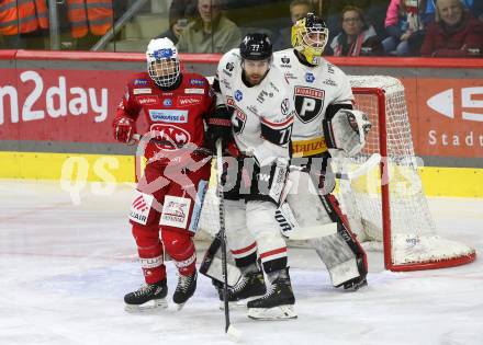 EBEL. Eishockey Bundesliga. EC KAC gegen BEMER Pioneers Vorarlberg.  Oliver Lam,   (KAC),   Ivan Korecky, David Madlener  (Vorarlberg). Klagenfurt, am 21.2.2023.
Foto: Kuess
www.qspictures.net
---
pressefotos, pressefotografie, kuess, qs, qspictures, sport, bild, bilder, bilddatenbank