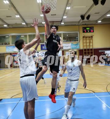 Basketball 2. Liga 2022/2023. Grunddurchgang 18. Runde.  KOS Celovec gegen Woerthersee Piraten. Stefan Blazevic (KOS), Emilio Rozmann,  Nick Cevizovic (Piraten). Klagenfurt, am 25.2.2023.
Foto: Kuess
www.qspictures.net
---
pressefotos, pressefotografie, kuess, qs, qspictures, sport, bild, bilder, bilddatenbank