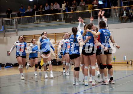 Volleyball. Austrian Volley League Women. ATSC Kelag Wildcats Klagenfurt gegen TI-ROWA-Moser-volley Tirol. Jubel Tirol.  Klagenfurt, 4.3.2023
Foto: Kuess


---
pressefotos, pressefotografie, kuess, qs, qspictures, sport, bild, bilder, bilddatenbank