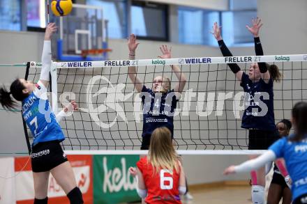 Volleyball. Austrian Volley League Women. ATSC Kelag Wildcats Klagenfurt gegen TI-ROWA-Moser-volley Tirol.    Jana Zierler, Anja Zorman  (Klagenfurt).  Klagenfurt, 4.3.2023
Foto: Kuess


---
pressefotos, pressefotografie, kuess, qs, qspictures, sport, bild, bilder, bilddatenbank