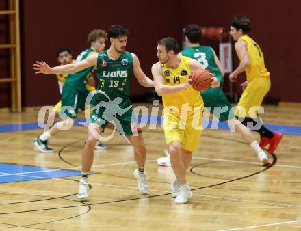 Basketball 2. Liga 2022/2023. Grunddurchgang 19. Runde. Woerthersee Piraten gegen Dornbirn Lions.  Maximilian Kunovjanek  (Piraten),  Jaksa Sola (Dornbirn). Klagenfurt, am 3.4.2023.
Foto: Kuess
www.qspictures.net
---
pressefotos, pressefotografie, kuess, qs, qspictures, sport, bild, bilder, bilddatenbank