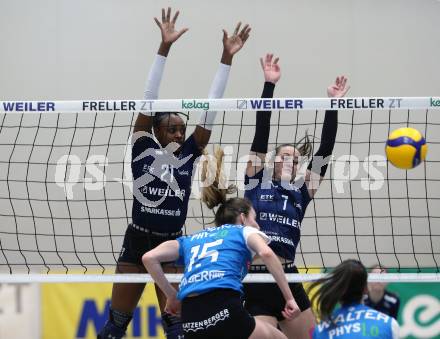 Volleyball. Austrian Volley League Women. ATSC Kelag Wildcats Klagenfurt gegen TI-ROWA-Moser-volley Tirol.  Ehize Omoghibo, Nikolina Bajic  (Klagenfurt).  Klagenfurt, 4.3.2023
Foto: Kuess


---
pressefotos, pressefotografie, kuess, qs, qspictures, sport, bild, bilder, bilddatenbank