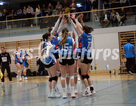 Volleyball. Austrian Volley League Women. ATSC Kelag Wildcats Klagenfurt gegen TI-ROWA-Moser-volley Tirol. Jubel Tirol.  Klagenfurt, 4.3.2023
Foto: Kuess


---
pressefotos, pressefotografie, kuess, qs, qspictures, sport, bild, bilder, bilddatenbank