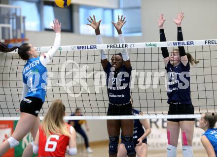 Volleyball. Austrian Volley League Women. ATSC Kelag Wildcats Klagenfurt gegen TI-ROWA-Moser-volley Tirol.  Ehize Omoghibo, Anja Zorman  (Klagenfurt).  Klagenfurt, 4.3.2023
Foto: Kuess


---
pressefotos, pressefotografie, kuess, qs, qspictures, sport, bild, bilder, bilddatenbank