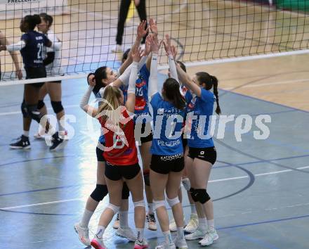 Volleyball. Austrian Volley League Women. ATSC Kelag Wildcats Klagenfurt gegen TI-ROWA-Moser-volley Tirol.  Jubel Tirol.  Klagenfurt, 4.3.2023
Foto: Kuess


---
pressefotos, pressefotografie, kuess, qs, qspictures, sport, bild, bilder, bilddatenbank