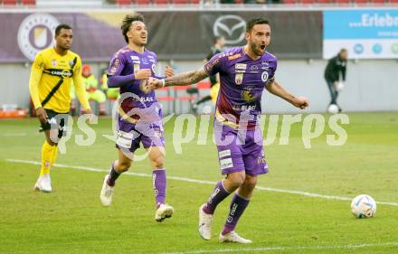 Fussball Bundesliga. SK Austria Klagenfurt gegen Cashpoint SCR Altach. Torjubel Markus Pink, Simon Straudi (Klagenfurt). Klagenfurt, am 5.3.2023.
Foto: Kuess
---
pressefotos, pressefotografie, kuess, qs, qspictures, sport, bild, bilder, bilddatenbank