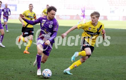 Fussball Bundesliga. SK Austria Klagenfurt gegen Cashpoint SCR Altach. Simon Straudi (Klagenfurt), David Herold (Altach). Klagenfurt, am 5.3.2023.
Foto: Kuess
---
pressefotos, pressefotografie, kuess, qs, qspictures, sport, bild, bilder, bilddatenbank