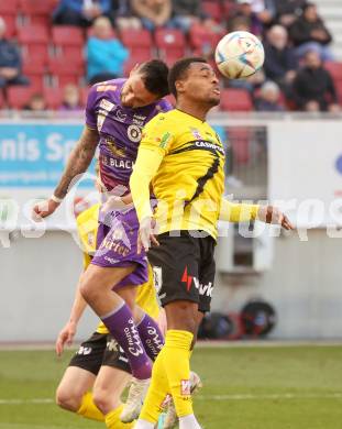 Fussball Bundesliga. SK Austria Klagenfurt gegen Cashpoint SCR Altach. Markus Pink (Klagenfurt), Nosa Iyobosa Edokpolor (Altach). Klagenfurt, am 5.3.2023.
Foto: Kuess
---
pressefotos, pressefotografie, kuess, qs, qspictures, sport, bild, bilder, bilddatenbank