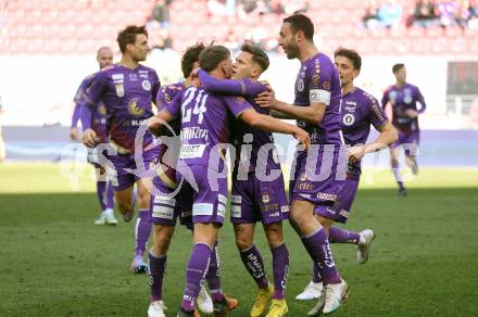 Fussball Bundesliga. SK Austria Klagenfurt gegen Cashpoint SCR Altach. Torjubel Florian Rieder, Simon Straudi, Christopher Wernitznig, Markus Pink, Vesel Demaku (Klagenfurt). Klagenfurt, am 5.3.2023.
Foto: Kuess
---
pressefotos, pressefotografie, kuess, qs, qspictures, sport, bild, bilder, bilddatenbank