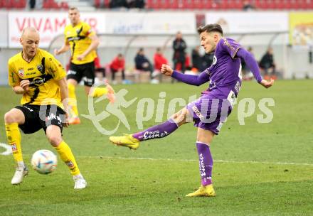 Fussball Bundesliga. SK Austria Klagenfurt gegen Cashpoint SCR Altach. Florian Rieder (Klagenfurt),  Stefan Haudum (Altach). Klagenfurt, am 5.3.2023.
Foto: Kuess
---
pressefotos, pressefotografie, kuess, qs, qspictures, sport, bild, bilder, bilddatenbank