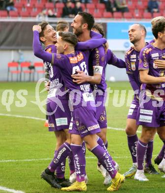 Fussball Bundesliga. SK Austria Klagenfurt gegen Cashpoint SCR Altach. Torjubel Markus Pink, Till Schumacher, Florian Rieder (Klagenfurt). Klagenfurt, am 5.3.2023.
Foto: Kuess
---
pressefotos, pressefotografie, kuess, qs, qspictures, sport, bild, bilder, bilddatenbank