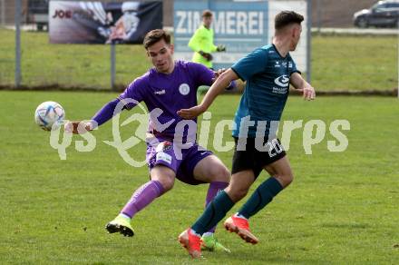 Fussball. Kaerntner Liga. Kraig gegen Austria Klagenfurt Amateure.  Edin Serdarevic  (Kraig),    Kevin Takacs (Klagenfurt). Treibach, 25.3.2023
Foto: Kuess


---
pressefotos, pressefotografie, kuess, qs, qspictures, sport, bild, bilder, bilddatenbank