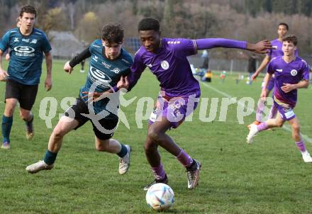 Fussball. Kaerntner Liga. Kraig gegen Austria Klagenfurt Amateure.   Paul Zuschlag (Kraig),   Mersei Dieu Nsandi (Klagenfurt). Treibach, 25.3.2023
Foto: Kuess


---
pressefotos, pressefotografie, kuess, qs, qspictures, sport, bild, bilder, bilddatenbank