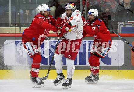 EBEL. Eishockey Bundesliga. EC KAC gegen Salzburg.    Thomas Hundertpfund, Manuel Ganahl, (KAC), Peter Schneider    (Salzburg). Klagenfurt, am 26.3.2023.
Foto: Kuess
www.qspictures.net
---
pressefotos, pressefotografie, kuess, qs, qspictures, sport, bild, bilder, bilddatenbank